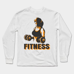 Training woman with dumbbells fitness emblem Long Sleeve T-Shirt